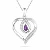 Thumbnail Image 0 of Pear-Shaped Amethyst and Diamond Accent Heart Pendant in Sterling Silver