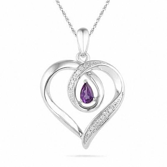 Pear-Shaped Amethyst and Diamond Accent Heart Pendant in Sterling Silver