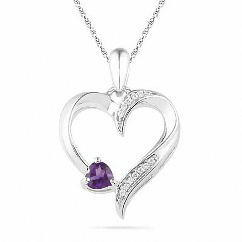 Heart-Shaped Amethyst and Diamond Accent Heart Pendant in Sterling Silver|Peoples Jewellers