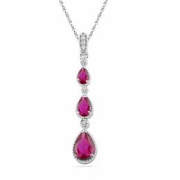 Pear-Shaped Lab-Created Ruby and Diamond Accent Drop Pendant in Sterling Silver