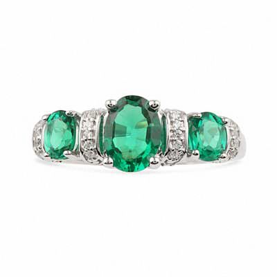 Oval Lab-Created Emerald and Diamond Accent Ring in Sterling Silver