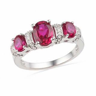 Oval Lab-Created Ruby and Diamond Accent Ring in Sterling Silver