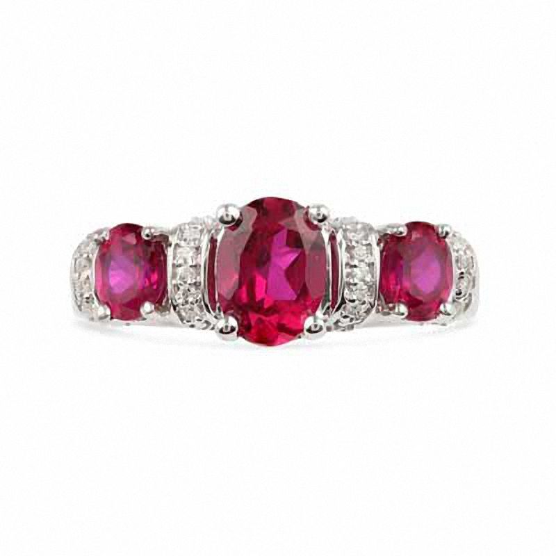 Oval Lab-Created Ruby and Diamond Accent Ring in Sterling Silver|Peoples Jewellers
