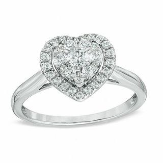 0.50 CT. T.W. Diamond Cluster Heart Frame Engagement Ring in 14K White Gold