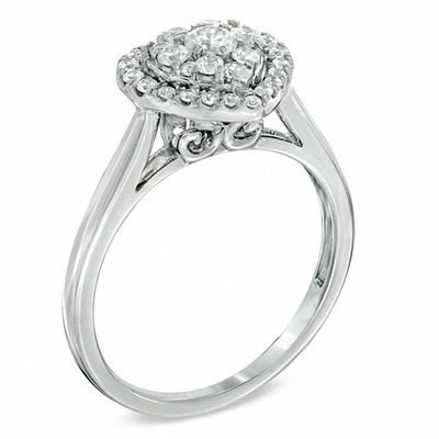 0.50 CT. T.W. Diamond Cluster Heart Frame Engagement Ring in 14K White Gold