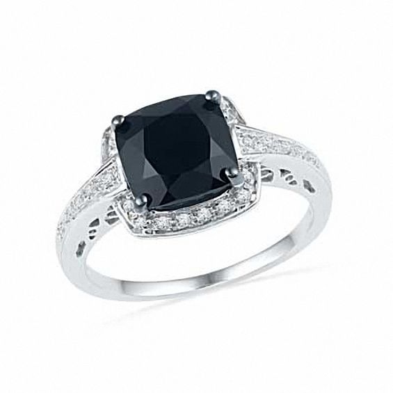 7.0mm Cushion-Cut Faceted Onyx and Diamond Accent