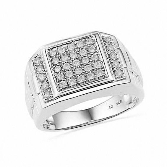 Men's 0.50 CT. T.W. Square-Shaped Multi-Diamond Ring in Sterling Silver ...