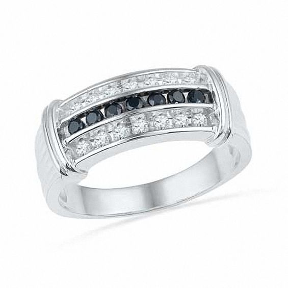 Men's 0.50 CT. T.W. Enhanced Black and White Diamond Ring in 10K White Gold