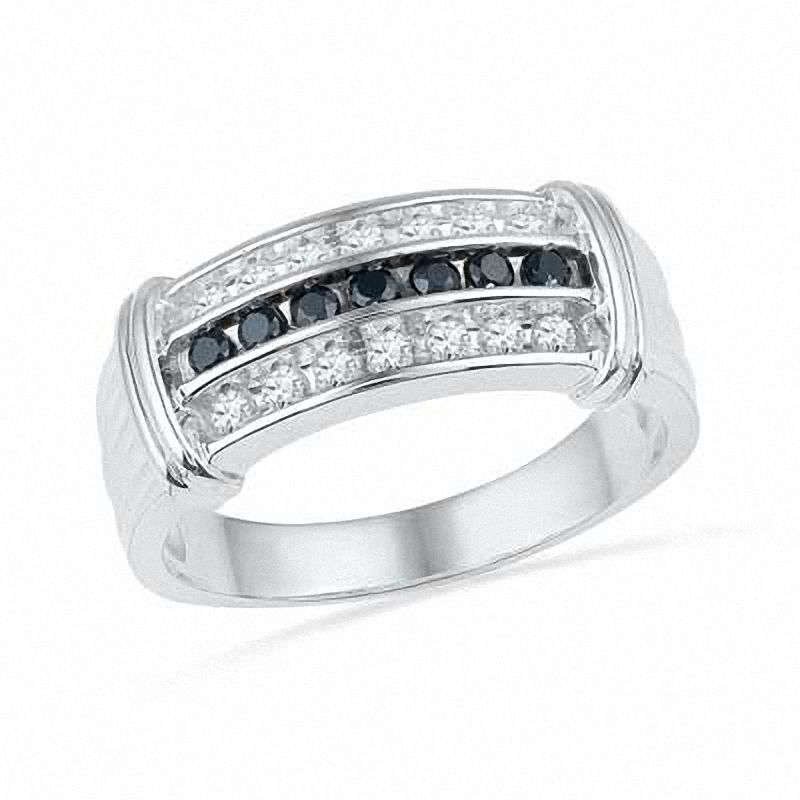Men's 0.50 CT. T.W. Enhanced Black and White Diamond Ring in 10K White Gold|Peoples Jewellers