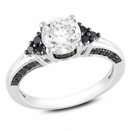 6.5mm White Lab-Created Sapphire and 0.37 CT. T.W. Black Diamond Engagement Ring in Sterling Silver