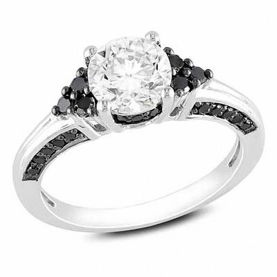 6.5mm White Lab-Created Sapphire and 0.37 CT. T.W. Black Diamond Engagement Ring in Sterling Silver