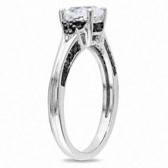 6.5mm White Lab-Created Sapphire and 0.37 CT. T.W. Black Diamond Engagement Ring in Sterling Silver