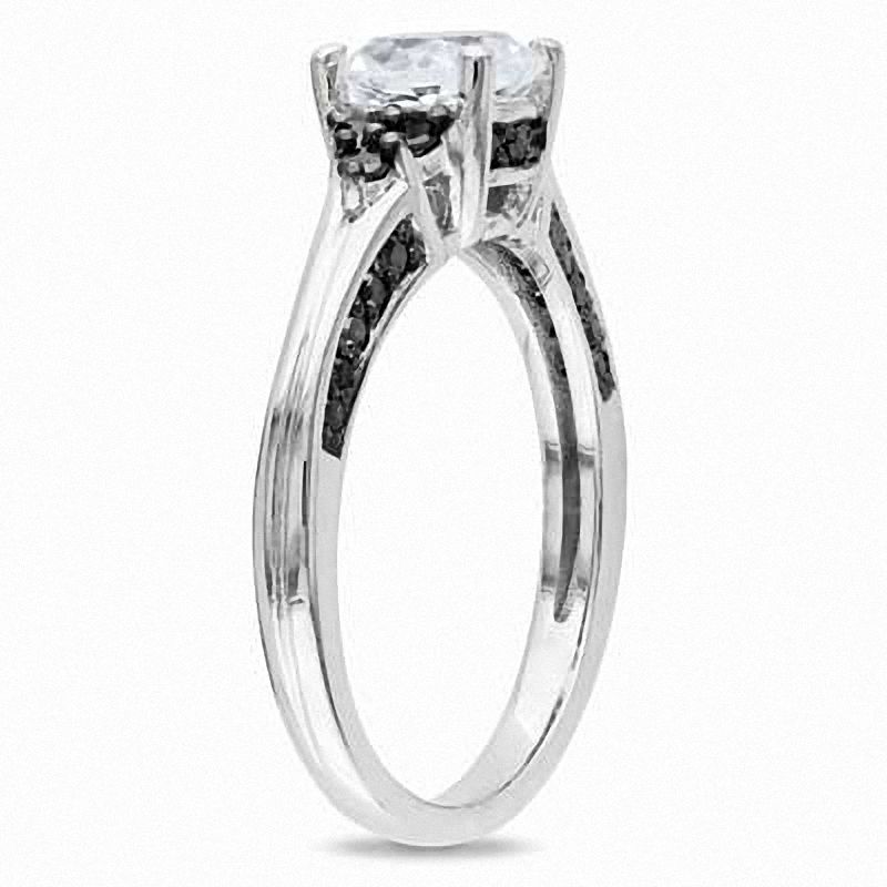 6.5mm White Lab-Created Sapphire and 0.37 CT. T.W. Black Diamond Engagement Ring in Sterling Silver|Peoples Jewellers