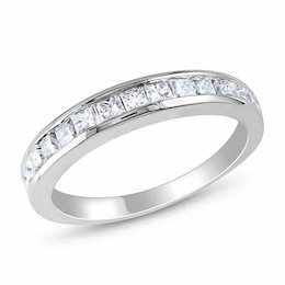 Princess-Cut White Lab-Created Sapphire Eternity Band in Sterling Silver