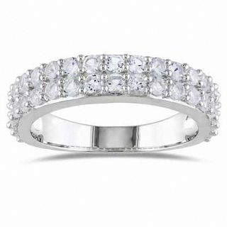 Lab-Created White Sapphire Double Row Band in Sterling Silver