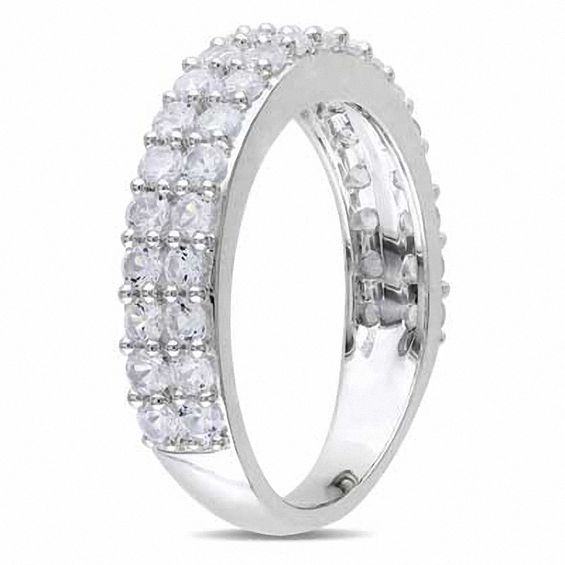 Lab-Created White Sapphire Double Row Band in Sterling Silver