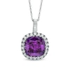 Thumbnail Image 0 of 8.0mm Cushion-Cut Amethyst and Lab-Created White Sapphire Frame Pendant in 10K White Gold