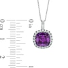 Thumbnail Image 1 of 8.0mm Cushion-Cut Amethyst and Lab-Created White Sapphire Frame Pendant in 10K White Gold