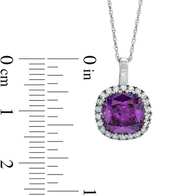 8.0mm Cushion-Cut Amethyst and Lab-Created White Sapphire Frame Pendant in 10K White Gold