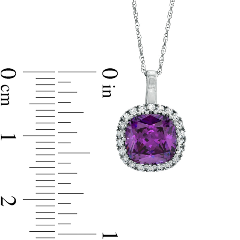 8.0mm Cushion-Cut Amethyst and Lab-Created White Sapphire Frame Pendant in 10K White Gold