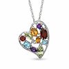 Thumbnail Image 0 of Multi-Gemstone and Diamond Accent Heart Pendant in Sterling Silver