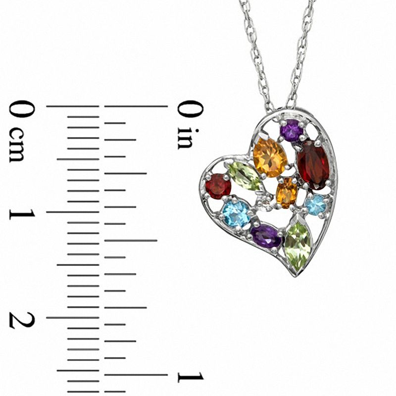 Multi-Gemstone and Diamond Accent Heart Pendant in Sterling Silver