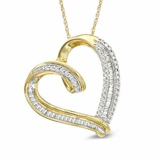 0.50 CT. T.W. Diamond Tilted Heart Pendant in 10K Gold