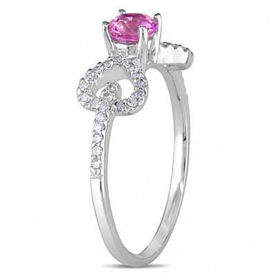 Pink Sapphire and 0.19 CT. T.W. Diamond Bow Ring in 10K White Gold