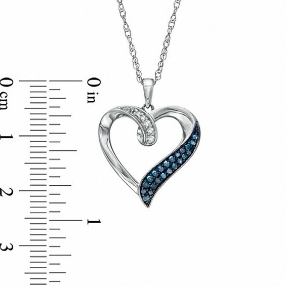 0.16 CT. T.W. Enhanced Blue and White Diamond Heart Pendant in Sterling Silver