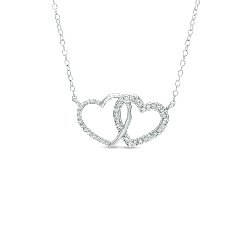 0.13 CT. T.W. Diamond Interlocking Hearts Necklace in Sterling Silver