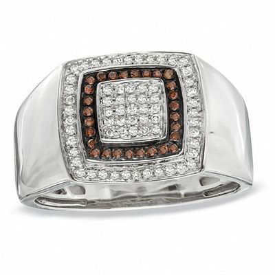 Men's 0.30 CT. T.W. Enhanced Cognac and White Diamond Frame Ring in 10K White Gold