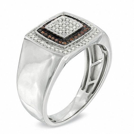 Men's 0.30 CT. T.W. Enhanced Cognac and White Diamond Frame Ring in 10K White Gold