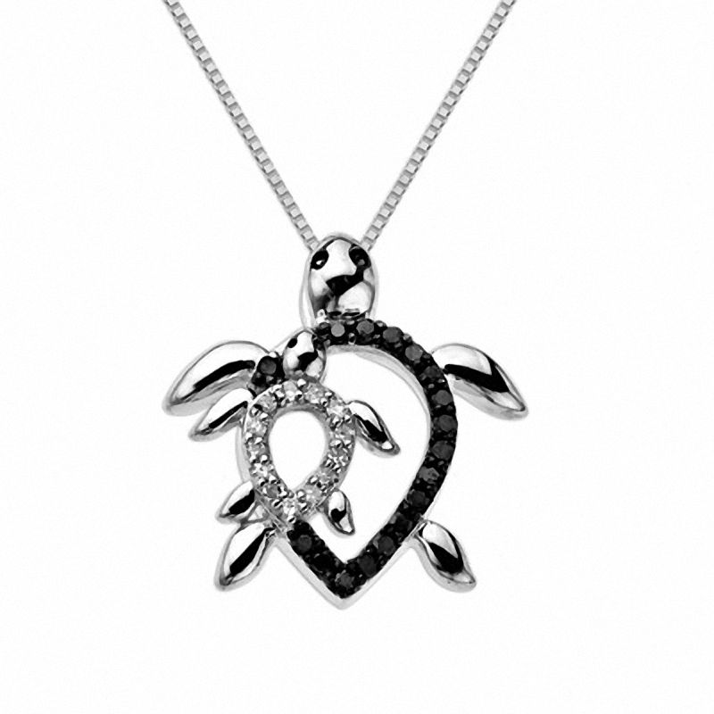 0.12 CT. T.W. Black and White Diamond Motherly Love Turtle Pendant in Sterling Silver|Peoples Jewellers