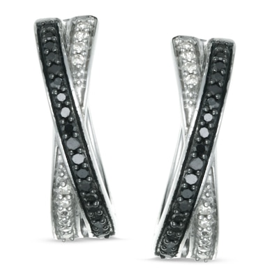 0.25 CT. T.W. Enhanced Black and White Diamond Crossover Hoop Earrings in Sterling Silver