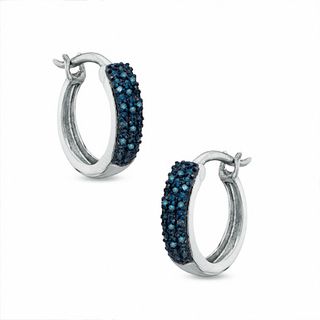 0.10 CT. T.W. Enhanced Blue Diamond Hoop Earrings in Sterling Silver