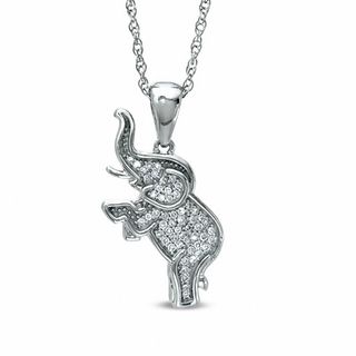 0.11 CT. T.W. Diamond Standing Elephant Pendant in Sterling Silver