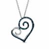 0.12 CT. T.W. Enhanced Blue Diamond Curlique Heart Pendant in Sterling Silver