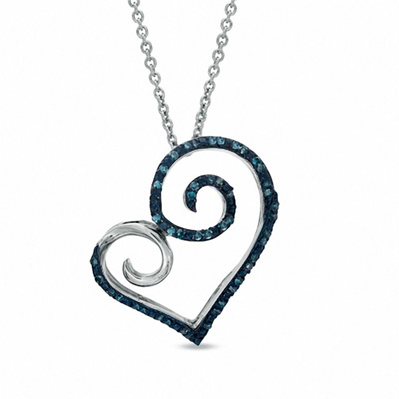 0.12 CT. T.W. Enhanced Blue Diamond Curlique Heart Pendant in Sterling Silver|Peoples Jewellers
