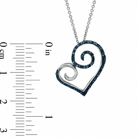 0.12 CT. T.W. Enhanced Blue Diamond Curlique Heart Pendant in Sterling Silver