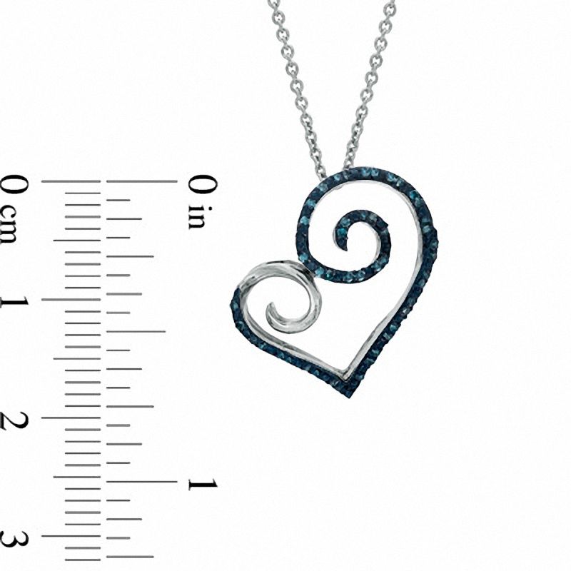 Main Image 2 of 0.12 CT. T.W. Enhanced Blue Diamond Curlique Heart Pendant in Sterling Silver