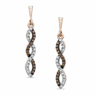 0.15 CT. T.W. Enhanced Cognac and White Diamond Winding Drop Earrings in 10K Rose Gold