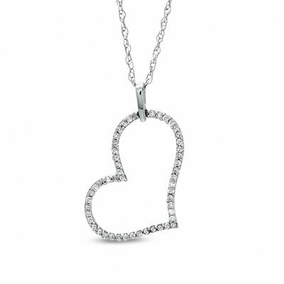 0.09 CT. T.W. Diamond Tilted Heart Pendant in 10K White Gold