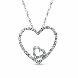 0.12 CT. T.W. Diamond Double Heart Pendant in 10K White Gold