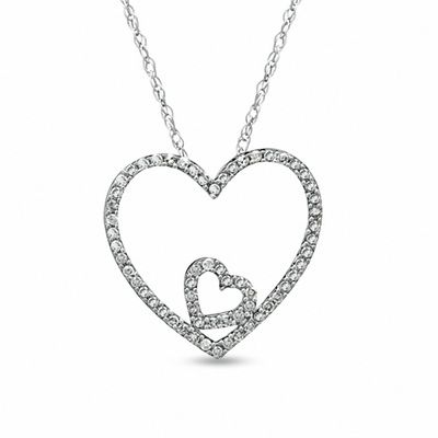 0.12 CT. T.W. Diamond Double Heart Pendant in 10K White Gold