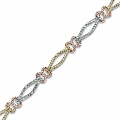 0.95 CT. T.W. Diamond Open Link Bracelet in 10K Tri-Tone Gold