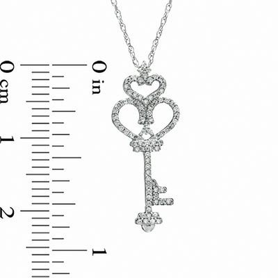 0.16 CT. T.W. Diamond Crowned Heart-Top Key Pendant in 10K White Gold