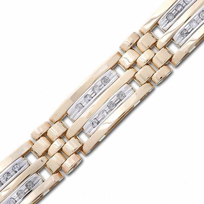 Men's 1.00 CT. T.W. Diamond Double Row Link Bracelet in 14K Gold - 8.5"