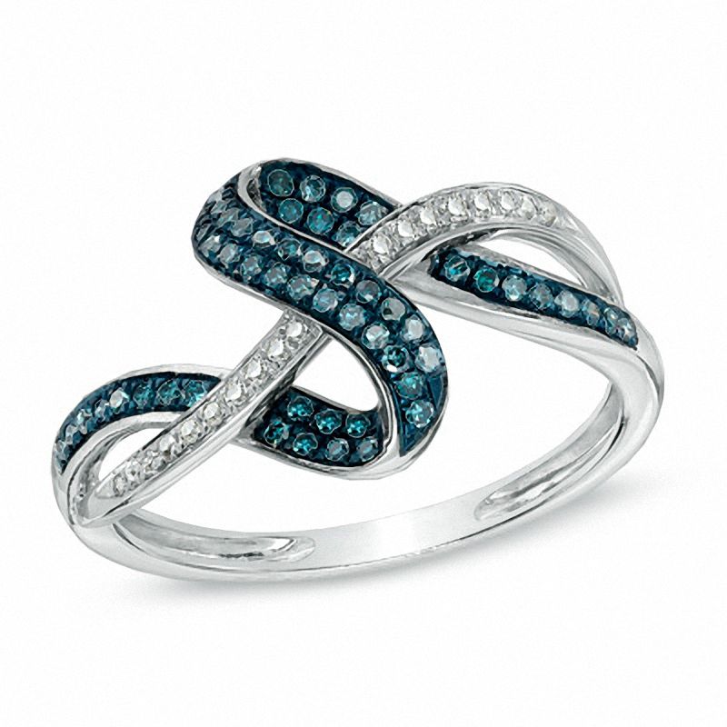 0.22 CT. T.W. Enhanced Blue and White Diamond Abstract Knot Ring in 10K White Gold|Peoples Jewellers