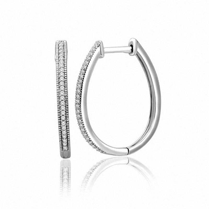 0.14 CT. T.W. Diamond Oval Hoop Earrings in Sterling Silver|Peoples Jewellers