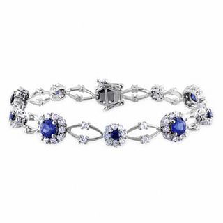 Lab-Created Blue and White Sapphire Frame Bracelet in Sterling Silver